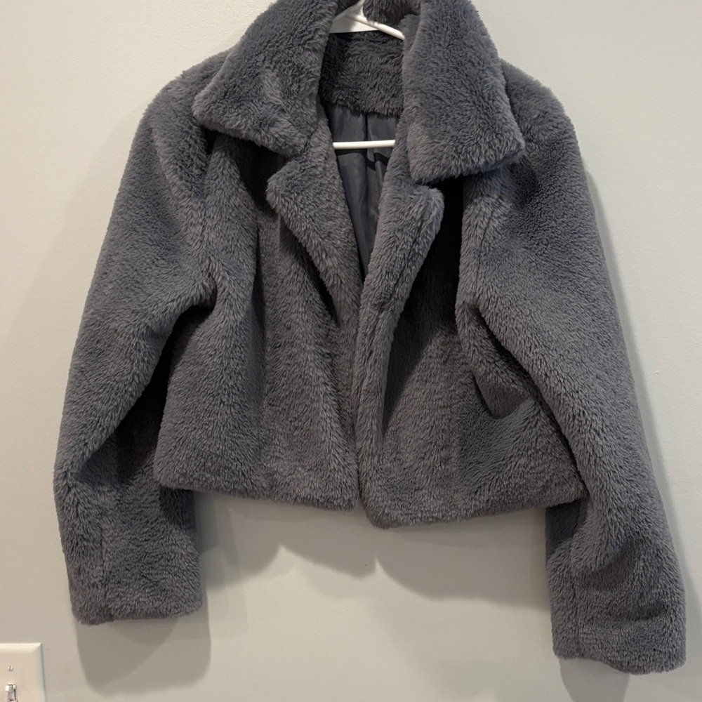 Women's Plush Gray Teddy Jacket
